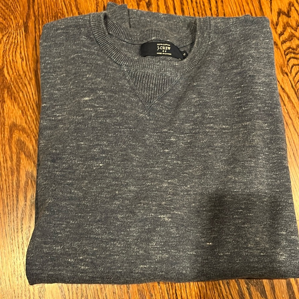J. Crew Men's Heather Blue Crew Neck Pullover Sweater